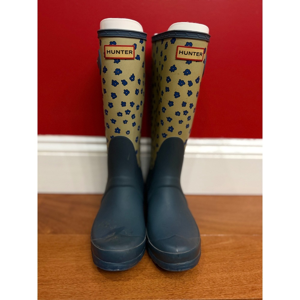 Hunter Kids Boots Festival Floral Print Navy Blue Rubber‎ Rain Boots Size 5 US